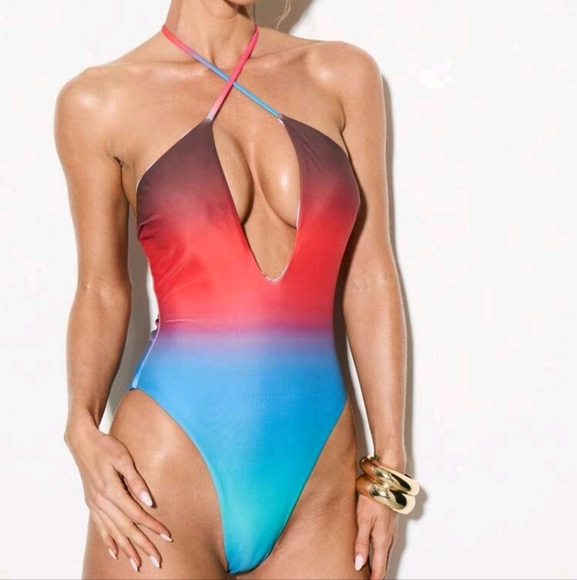 Halter Neck Ombre Cut Out Swimsuit - Picture 1 of 4